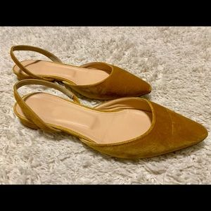 J. Crew Mustard Yellow Velvet Pointed Toe Sling Back Flats Size 8